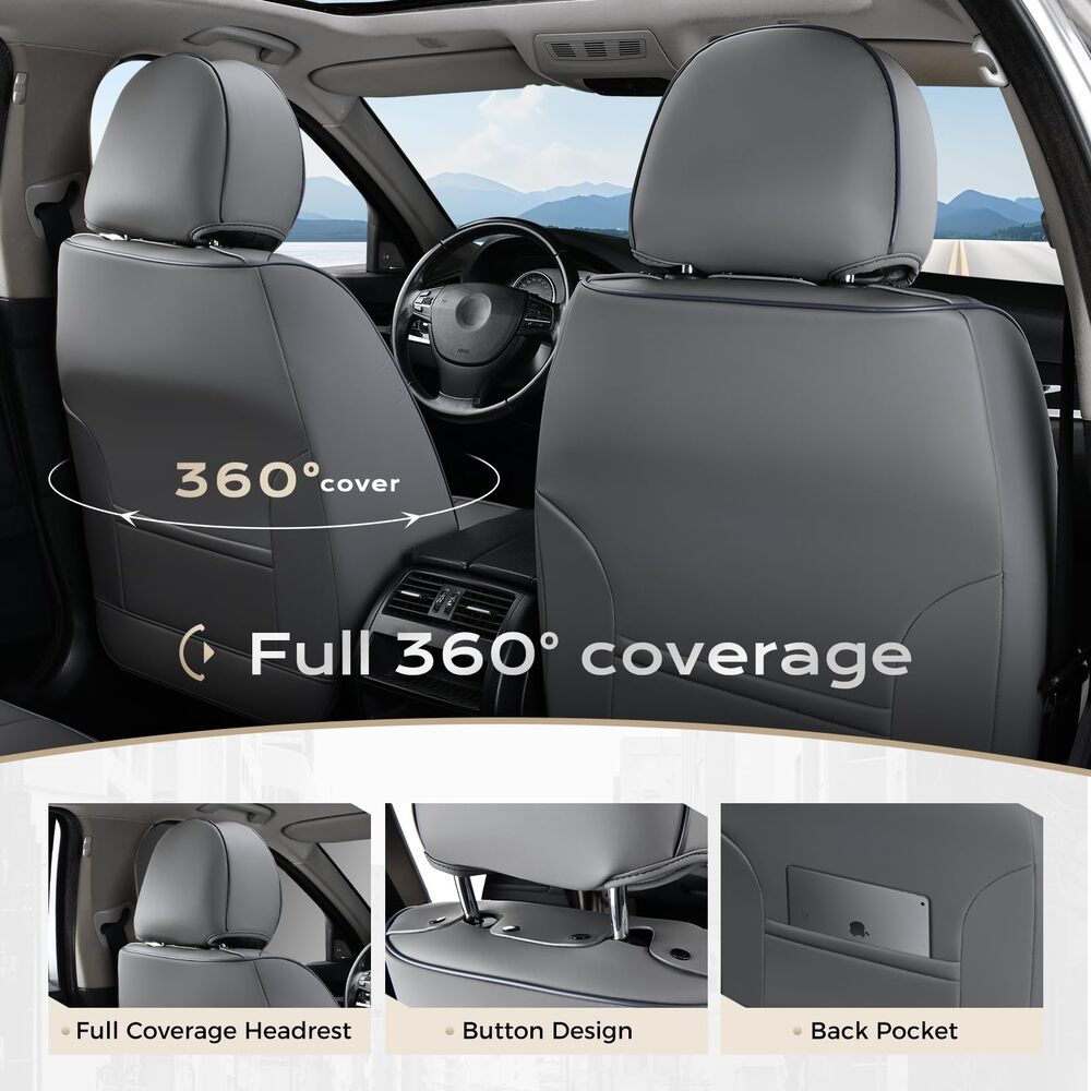 5 Seats Coverado Car Seat Covers for Cars Front and Rear Full Set with Lumbar Support Premium Leather Waterproof Auto Seat ProtectorsUniversal Fit
