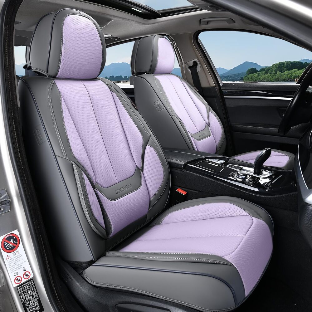 Coverado Front and Back Car Seat Covers Set Premium Faux Leather Water Resistant Lumbar Support Driver Passenger Rear Auto Seat Protectors Universal Fit