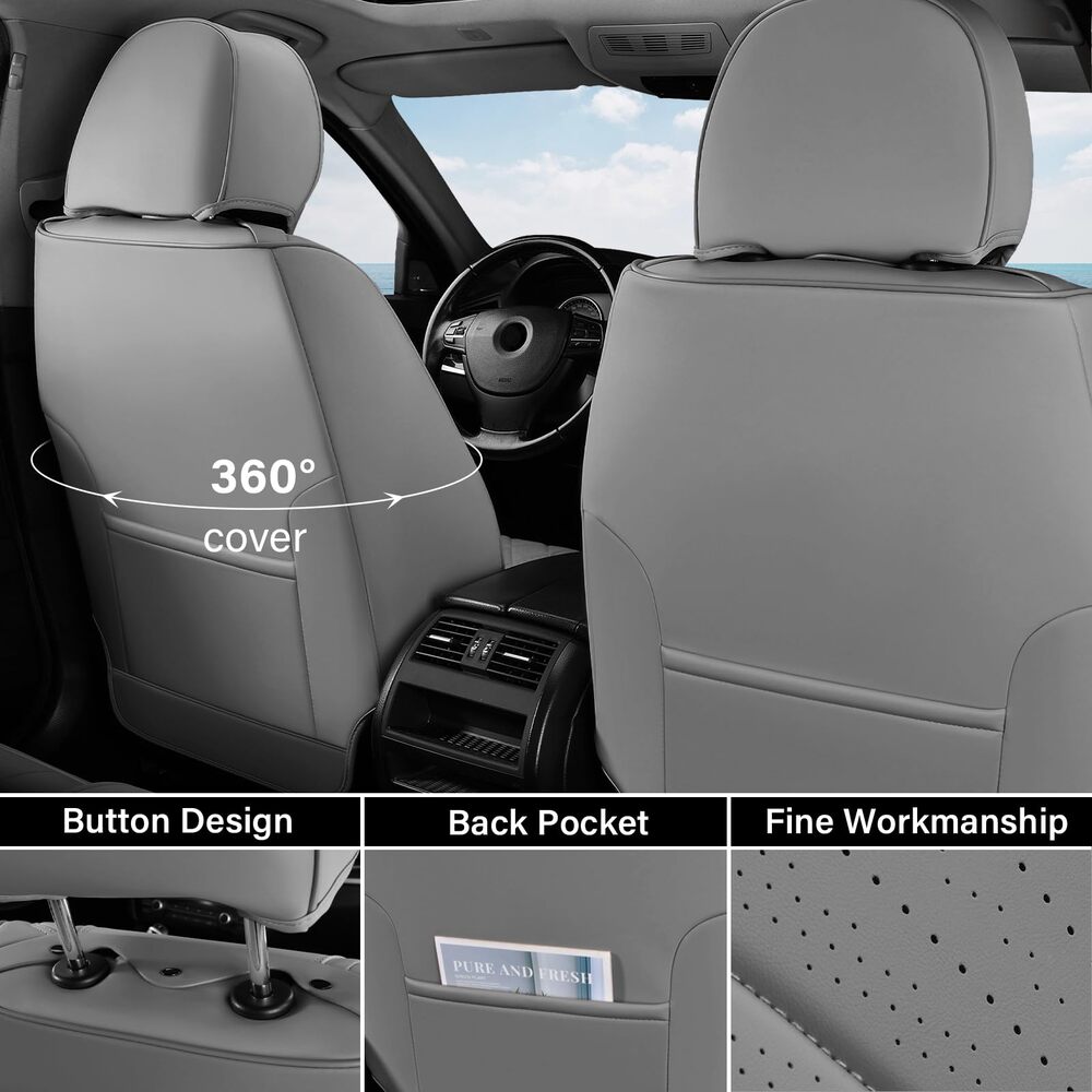 2 Seats Coverado Front Driver Passenger Car Seat Covers Back Support Premium Leather Waterproof Auto Seat Protectors Universal Fit