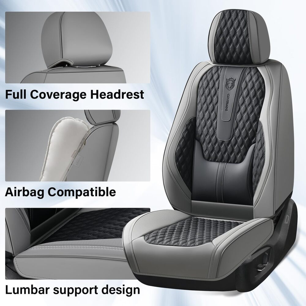 2 Seats Coverado Front Driver Passenger Car Seat Covers Back Support Premium Leather Waterproof Auto Seat Protectors Universal Fit