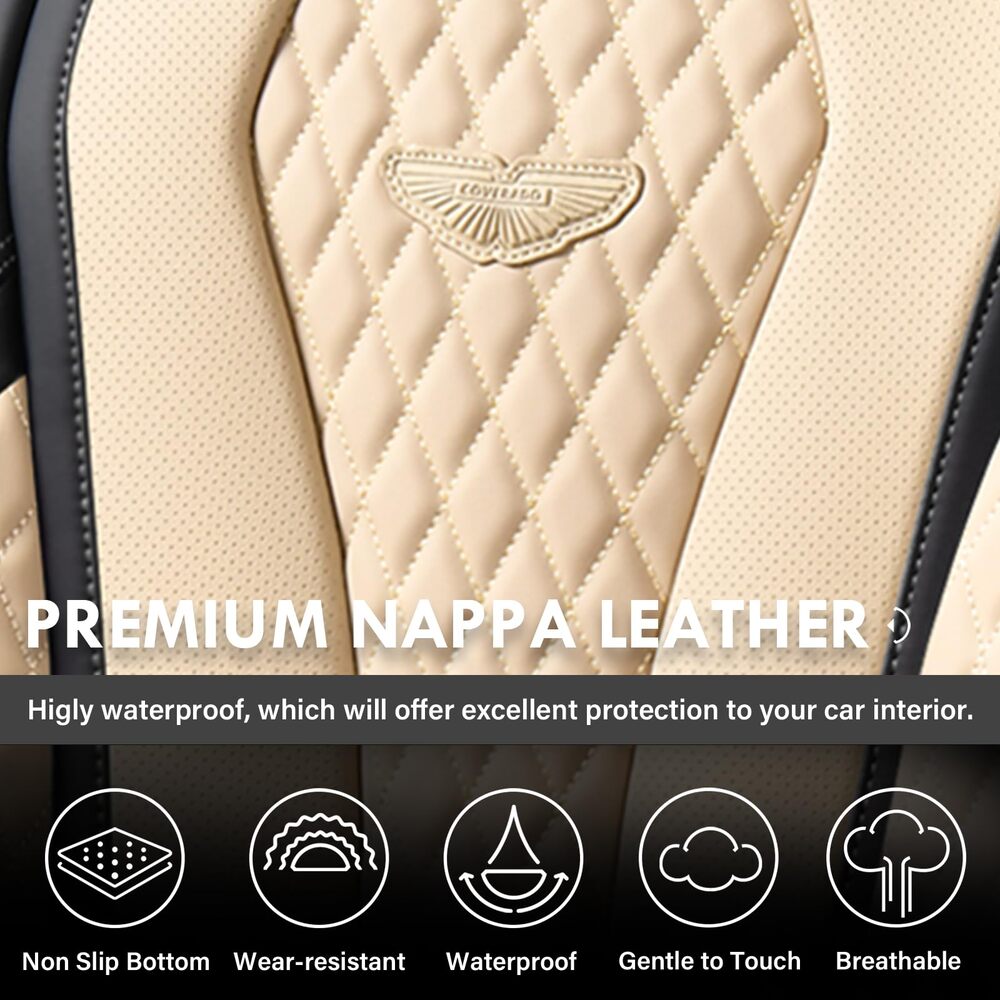 5 Seats Coverado Car Seat Covers Front and Rear Seat Full Set Premium Leather Seat Protector Universal Fit