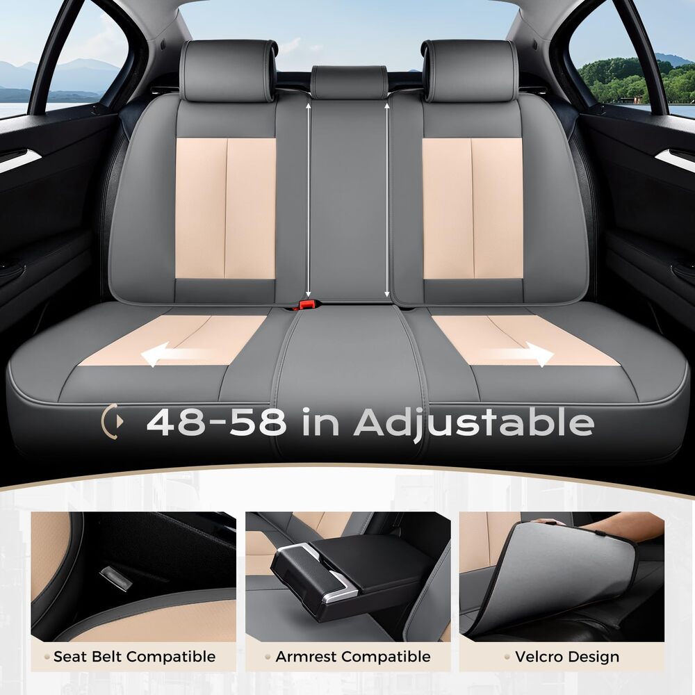 5 Seats Coverado Car Seat Covers for Cars Front and Rear Full Set with Lumbar Support Premium Leather Waterproof Auto Seat ProtectorsUniversal Fit