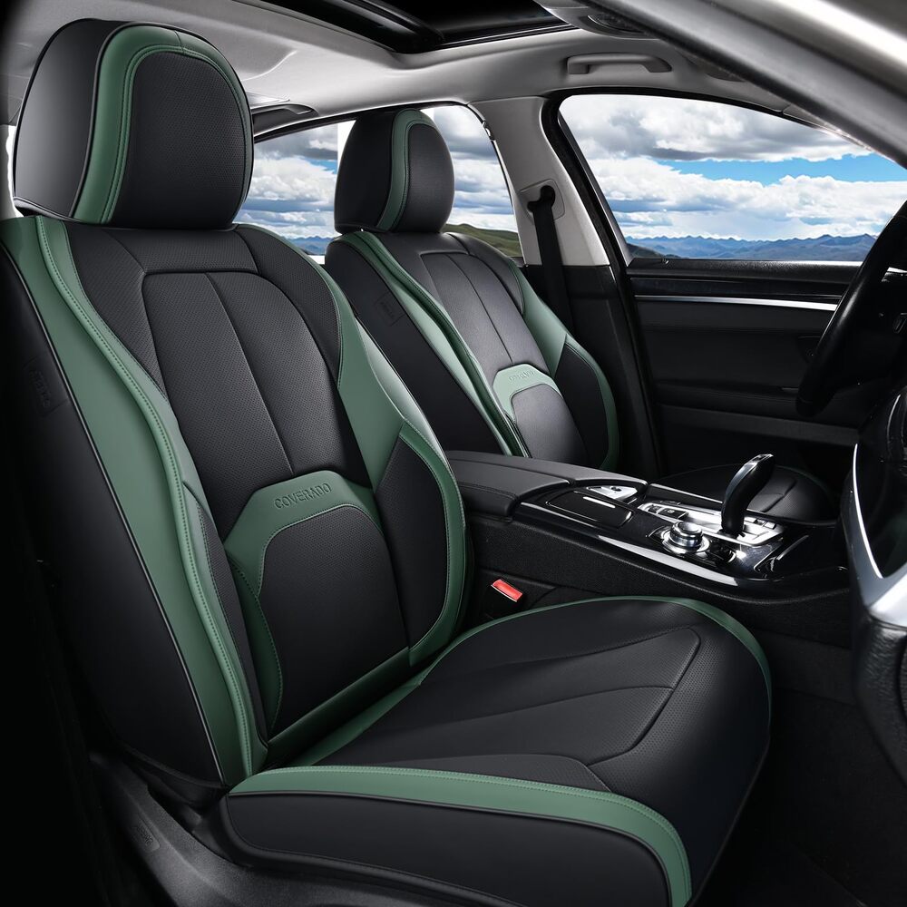 Coverado 2-Seat Front Driver Passenger Auto Seat Covers with Lumbar Support Premium Leather Seat Covers Protector for Cars Universal Fit