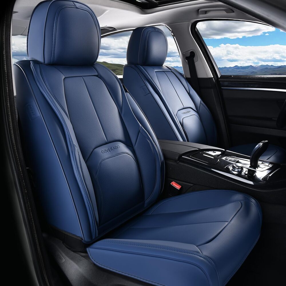 Coverado 2-Seat Front Driver Passenger Auto Seat Covers with Lumbar Support Premium Leather Seat Covers Protector for Cars Universal Fit