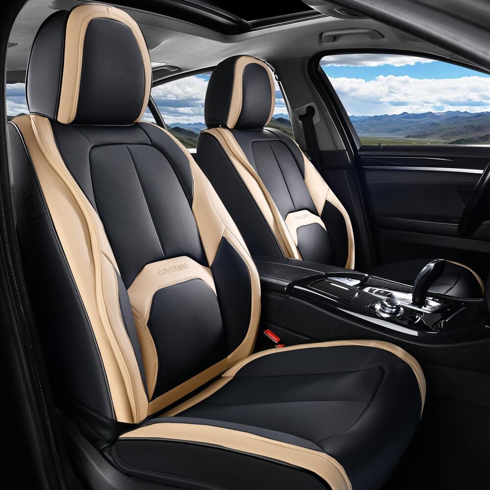 Coverado 2-Seat Front Driver Passenger Auto Seat Covers with Lumbar Support Premium Leather Seat Covers Protector for Cars Universal Fit