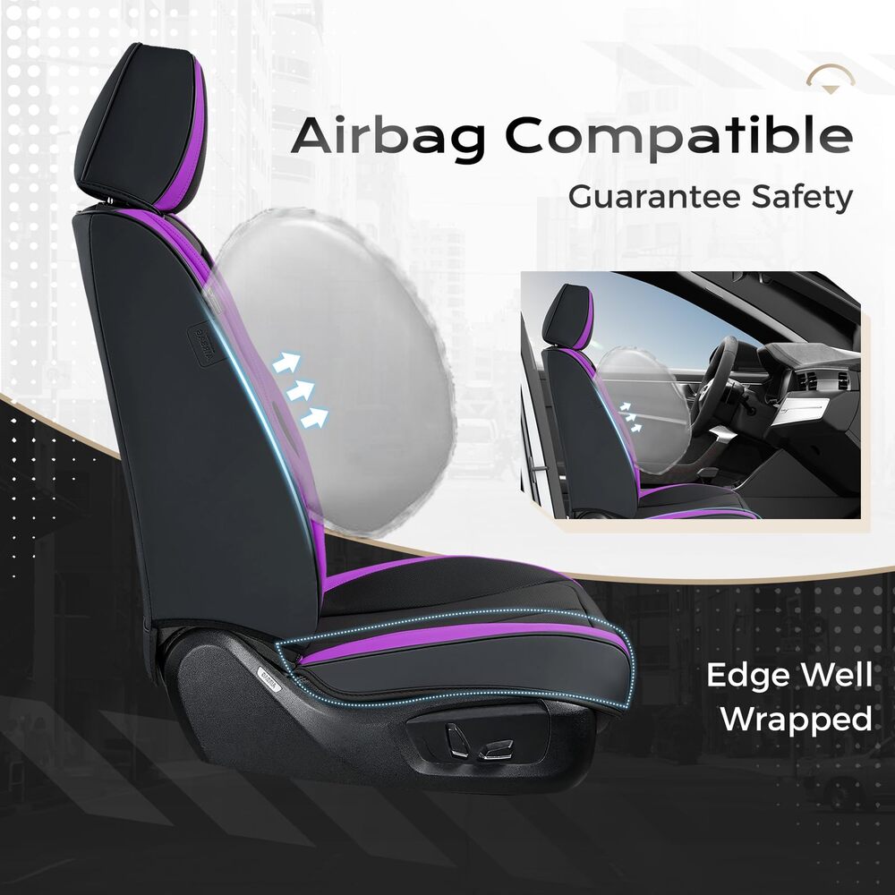 Coverado 2-Seat Front Driver Passenger Auto Seat Covers with Lumbar Support Premium Leather Seat Covers Protector for Cars Universal Fit