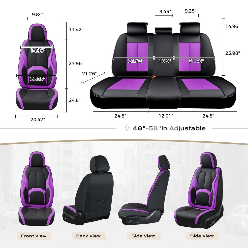 Coverado Auto Seat Covers with Lumbar Support Premium Leather Seat Covers Protector for Cars Universal Fit