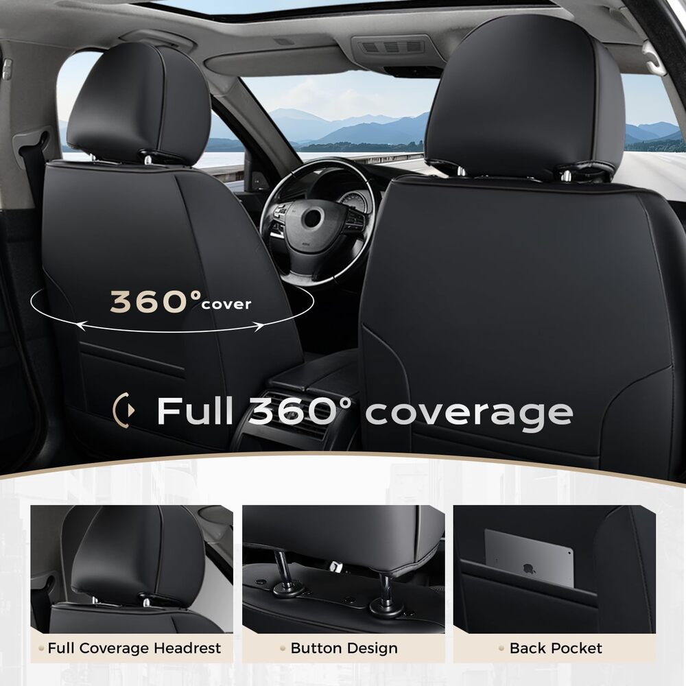 Coverado 2-Seat Front Driver Passenger Auto Seat Covers with Lumbar Support Premium Leather Seat Covers Protector for Cars Universal Fit