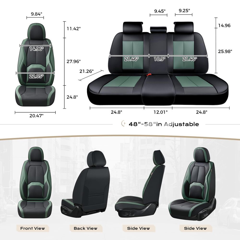 Coverado Auto Seat Covers with Lumbar Support Premium Leather Seat Covers Protector for Cars Universal Fit