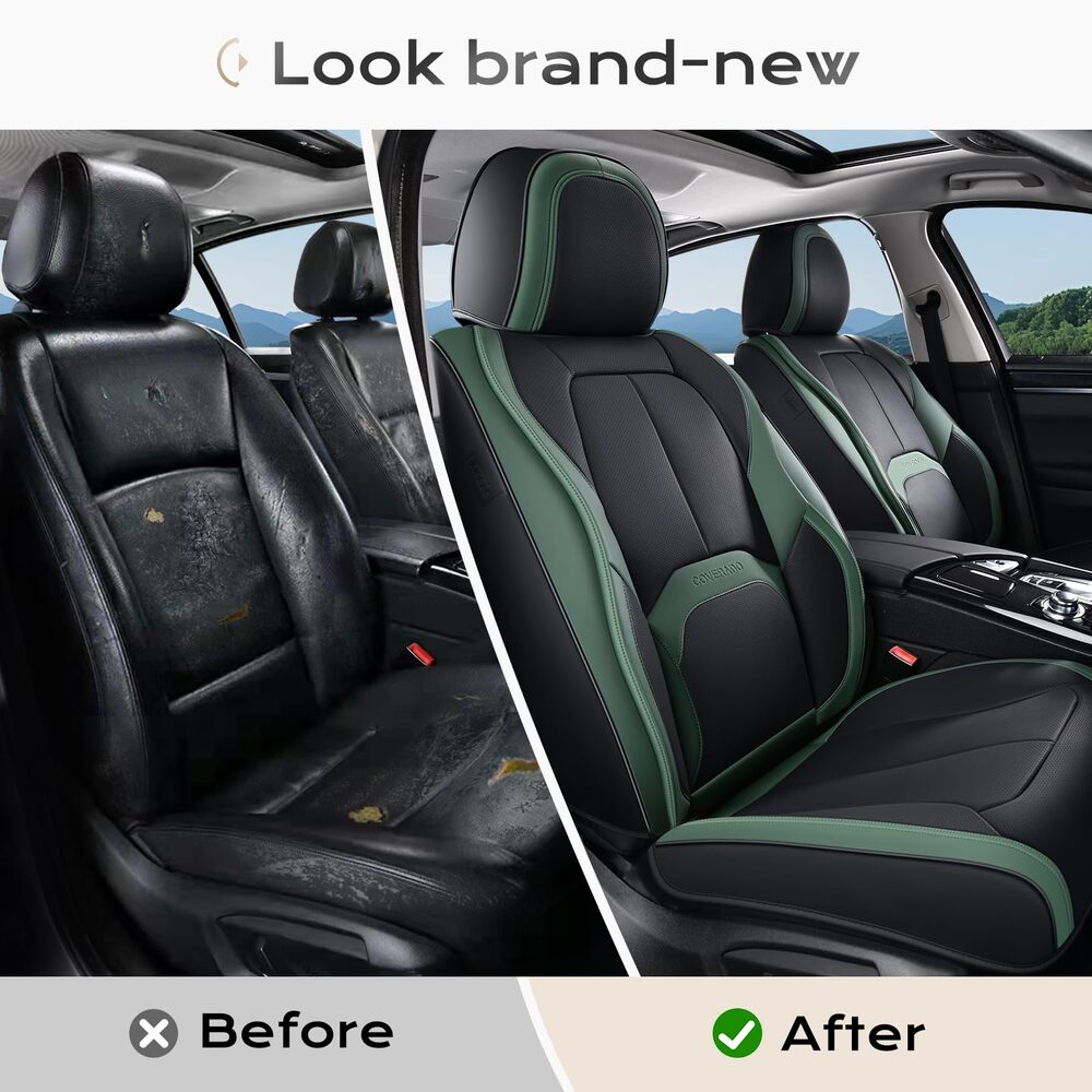 Coverado 2-Seat Front Driver Passenger Auto Seat Covers with Lumbar Support Premium Leather Seat Covers Protector for Cars Universal Fit