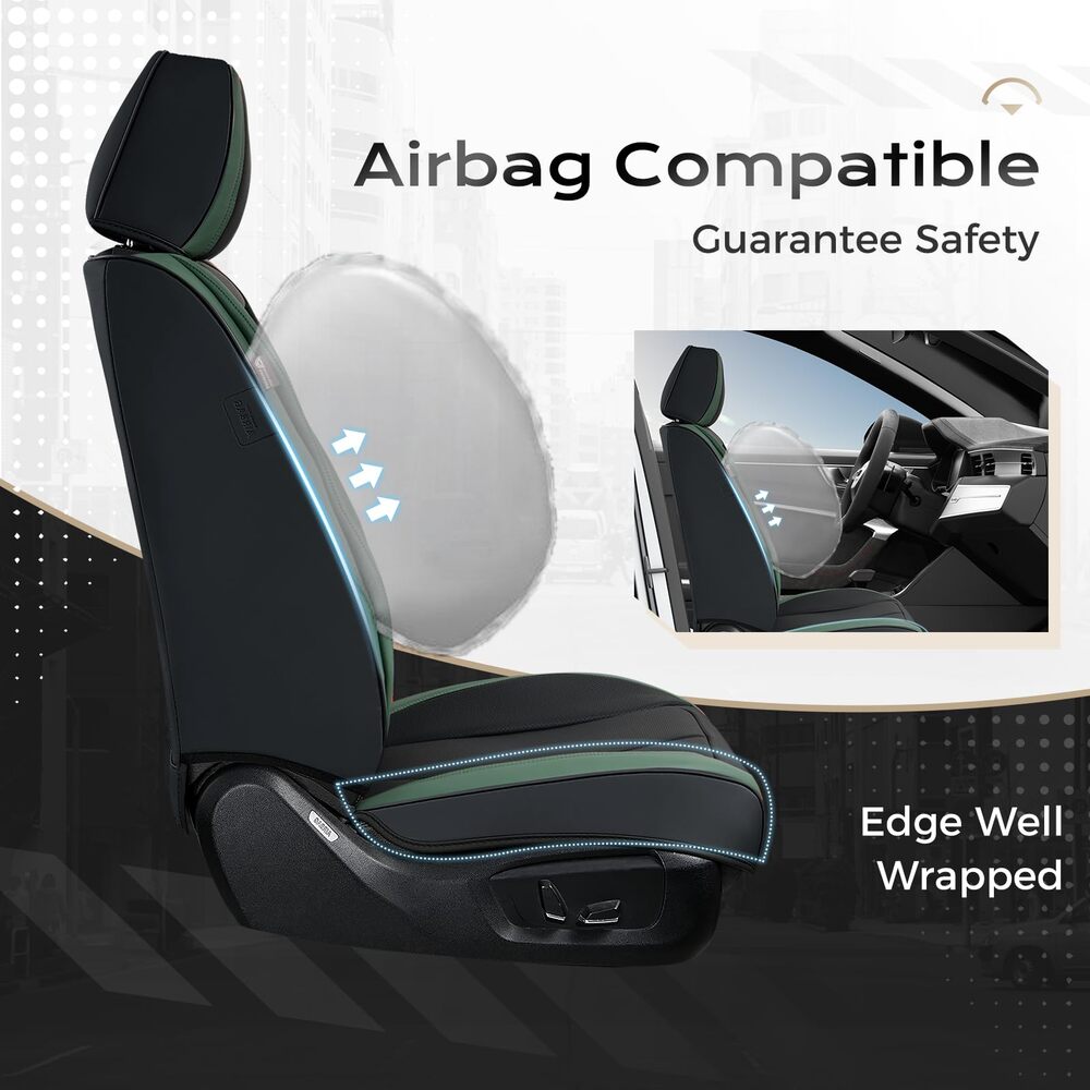 Coverado 2-Seat Front Driver Passenger Auto Seat Covers with Lumbar Support Premium Leather Seat Covers Protector for Cars Universal Fit