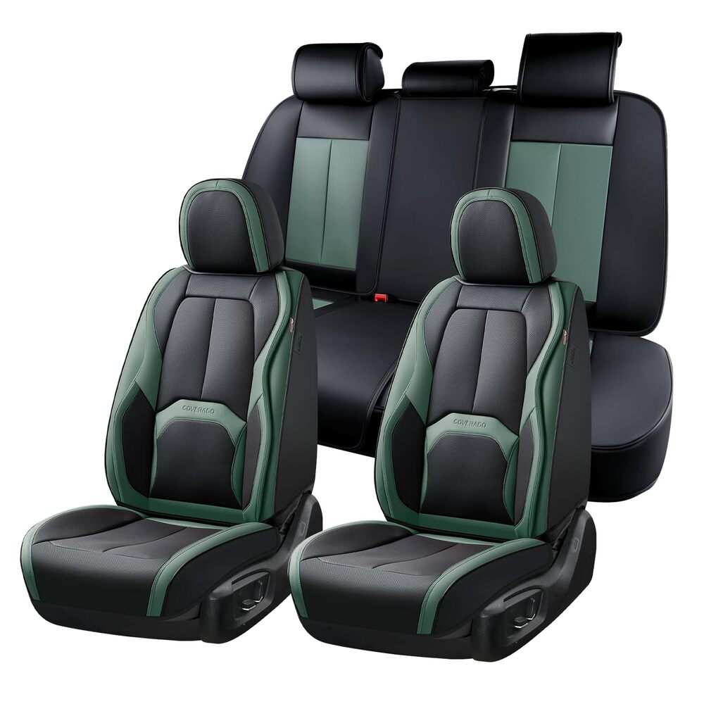 Coverado Auto Seat Covers with Lumbar Support Premium Leather Seat Covers Protector for Cars Universal Fit