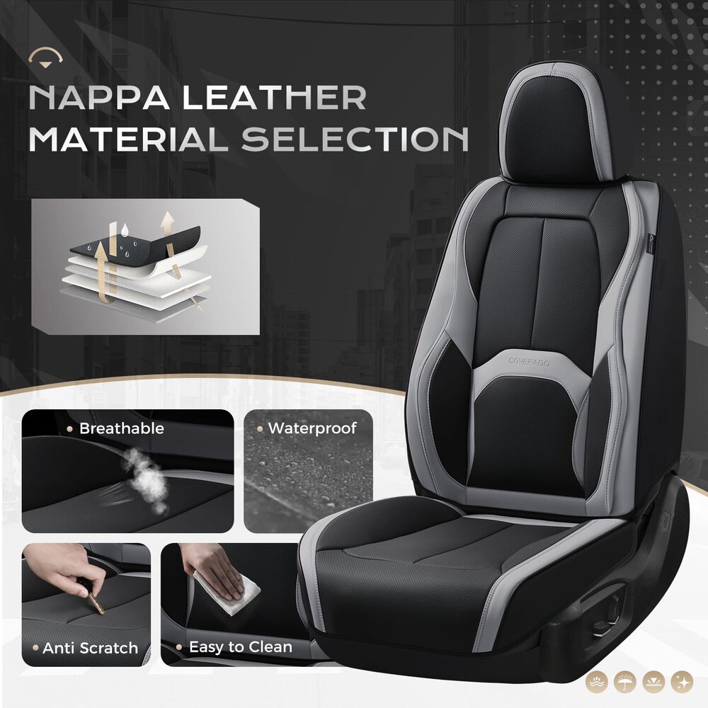 Coverado 2-Seat Front Driver Passenger Auto Seat Covers with Lumbar Support Premium Leather Seat Covers Protector for Cars Universal Fit