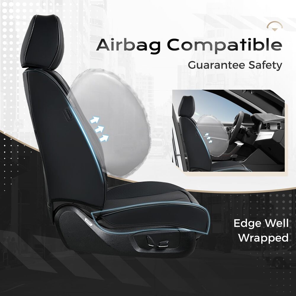 Coverado Auto Seat Covers with Lumbar Support Premium Leather Seat Covers Protector for Cars Universal Fit