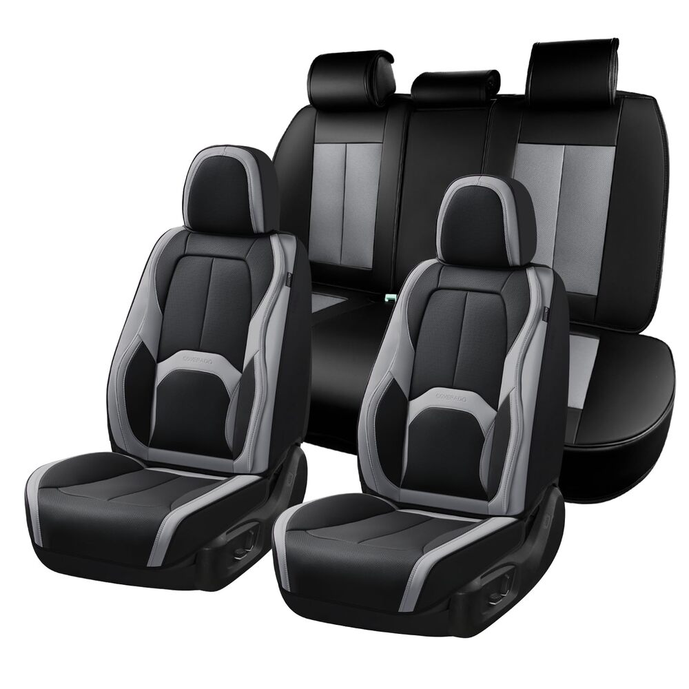 Coverado Auto Seat Covers with Lumbar Support Premium Leather Seat Covers Protector for Cars Universal Fit
