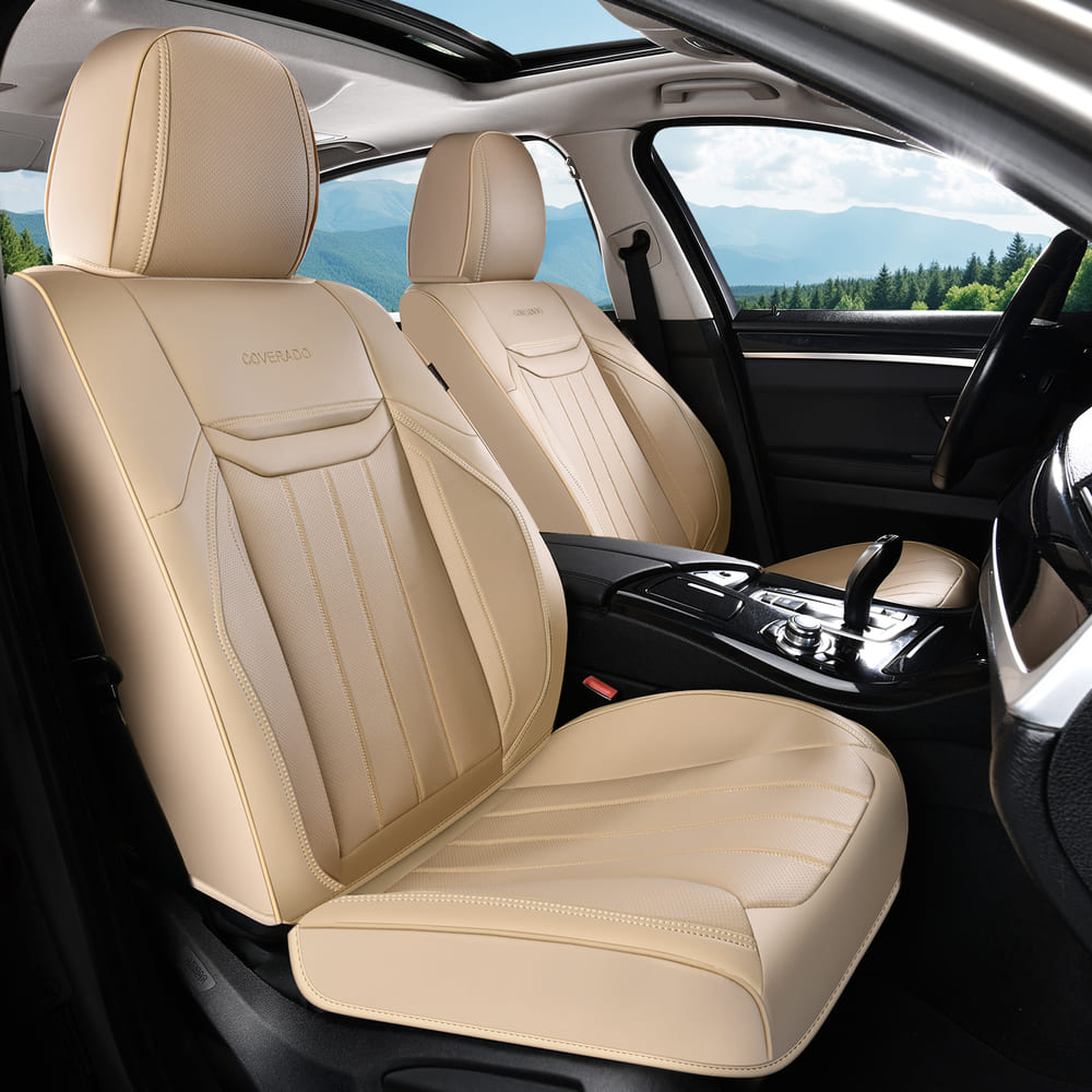Coverado Premium Leatherette Car Seat Covers Front Seat 2 Seat and Full Set 5 Seat Protectors for SUVs Trucks Cars