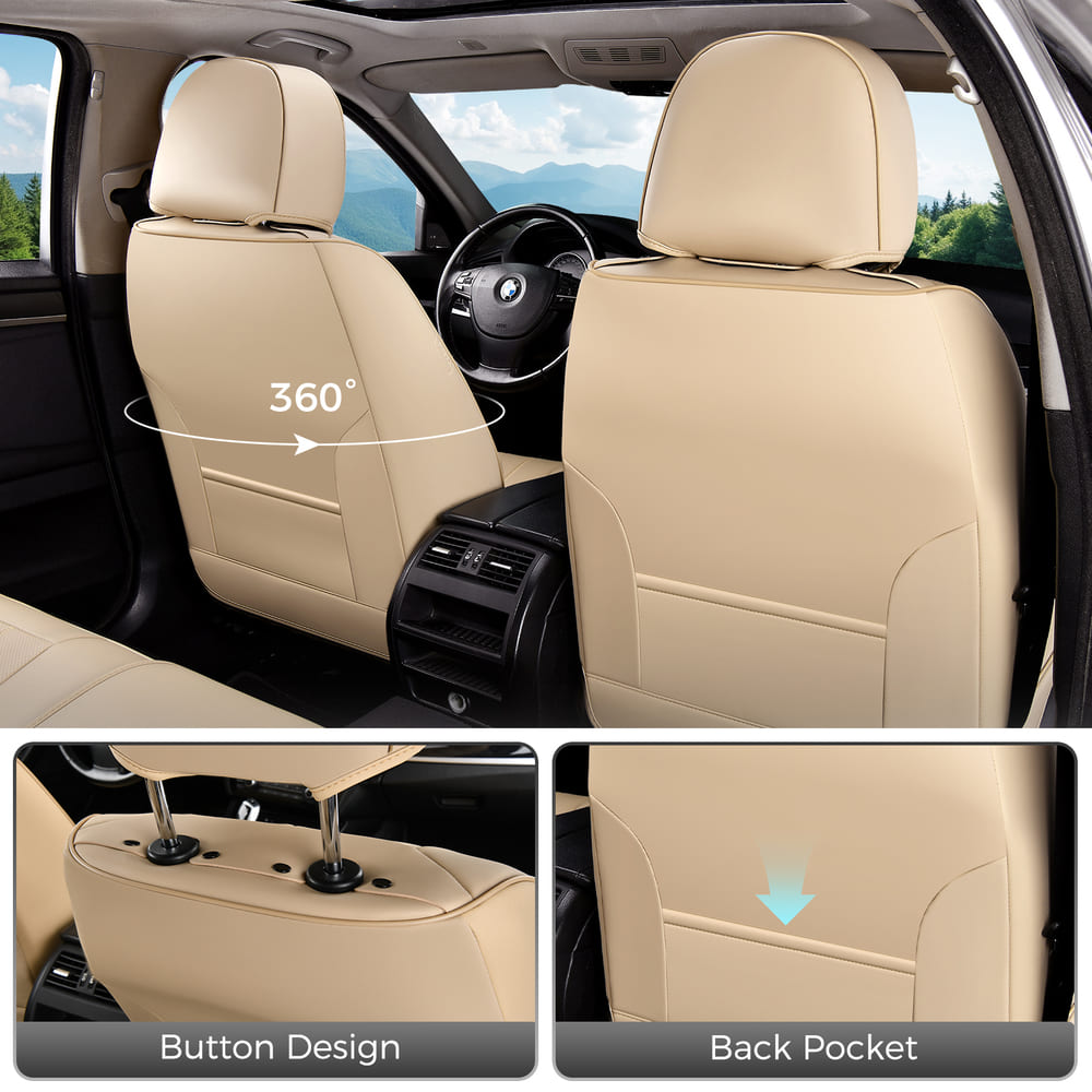 Coverado Premium Leatherette Car Seat Covers Front Seat 2 Seat and Full Set 5 Seat Protectors for SUVs Trucks Cars