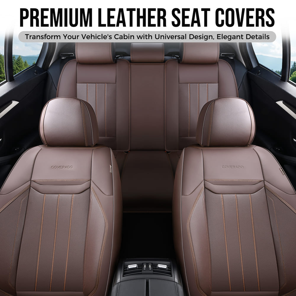 Coverado Premium Leatherette Car Seat Covers Front Seat 2 Seat and Full Set 5 Seat Protectors for SUVs Trucks Cars