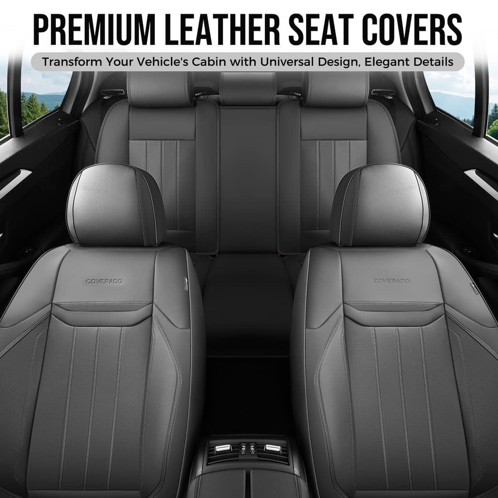 Coverado Premium Leatherette Car Seat Covers Front Seat 2 Seat and Full Set 5 Seat Protectors for SUVs Trucks Cars