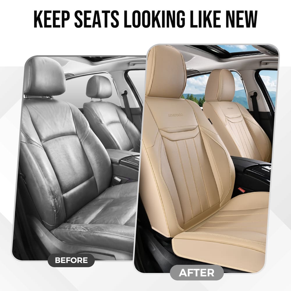 Coverado Premium Leatherette Car Seat Covers Front Seat 2 Seat and Full Set 5 Seat Protectors for SUVs Trucks Cars