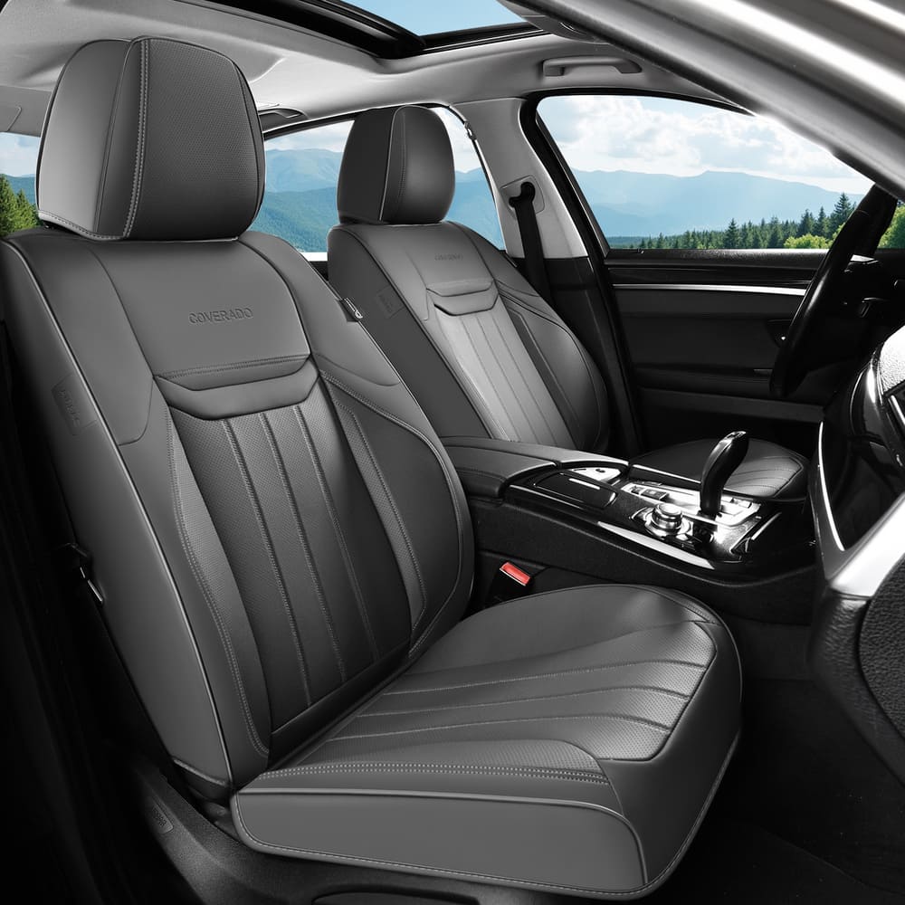 Coverado Premium Leatherette Car Seat Covers Front Seat 2 Seat and Full Set 5 Seat Protectors for SUVs Trucks Cars