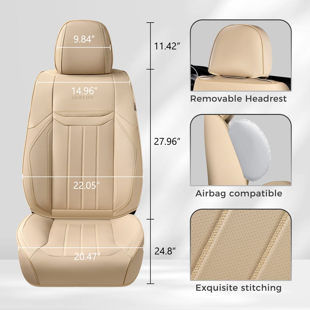 Coverado Premium Leatherette Car Seat Covers Front Seat 2 Seat and Full Set 5 Seat Protectors for SUVs Trucks Cars