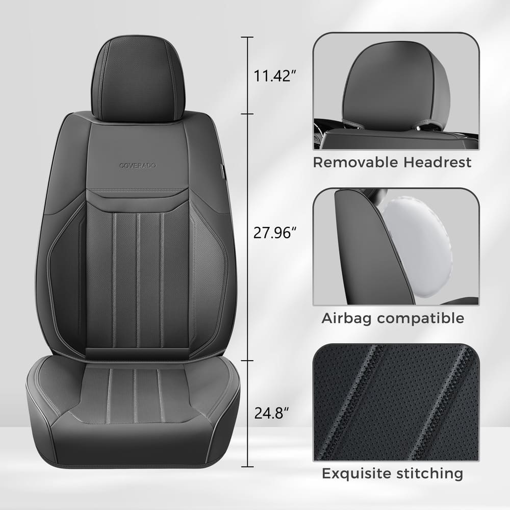 Coverado Premium Leatherette Car Seat Covers Front Seat 2 Seat and Full Set 5 Seat Protectors for SUVs Trucks Cars