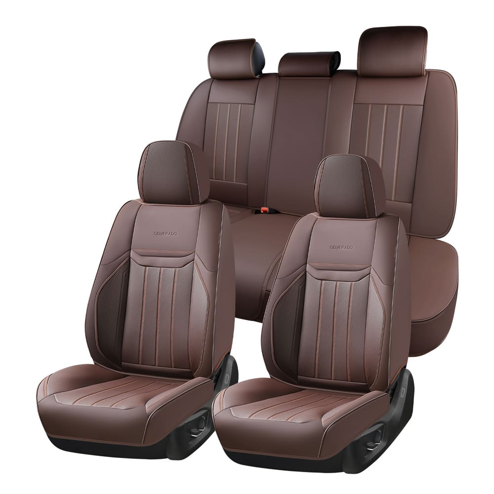 Coverado Premium Leatherette Car Seat Covers Front Seat 2 Seat and Full Set 5 Seat Protectors for SUVs Trucks Cars