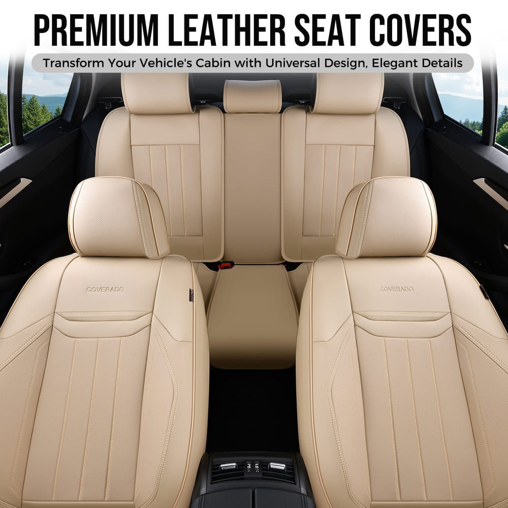 Coverado Premium Leatherette Car Seat Covers Front Seat 2 Seat and Full Set 5 Seat Protectors for SUVs Trucks Cars