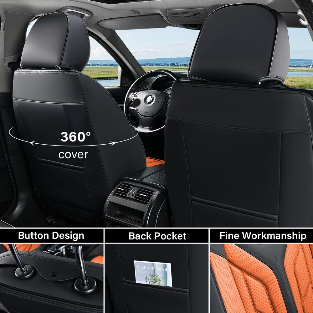 Coverado 5 Seats Full Set Car Seat Covers Front and Back Faux Leather Seat Protectors Universal Fit