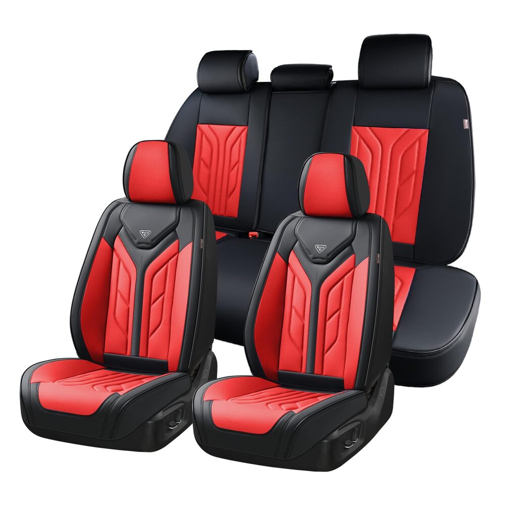 Coverado 5 Seats Full Set Car Seat Covers Front and Back Faux Leather Seat Protectors Universal Fit
