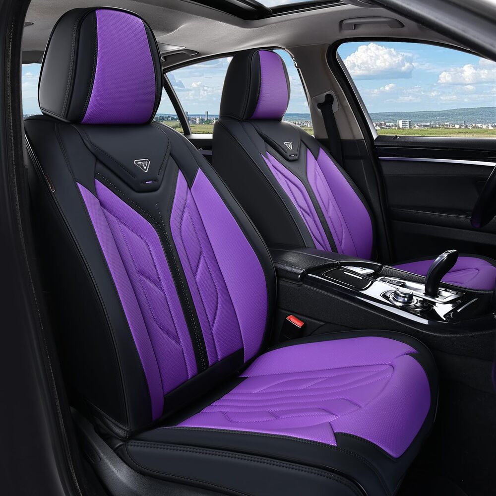 Coverado 2 Seats Front Leather Car Seat Covers Water Resistant Fashionable Auto Seat Protectors Universal Fit