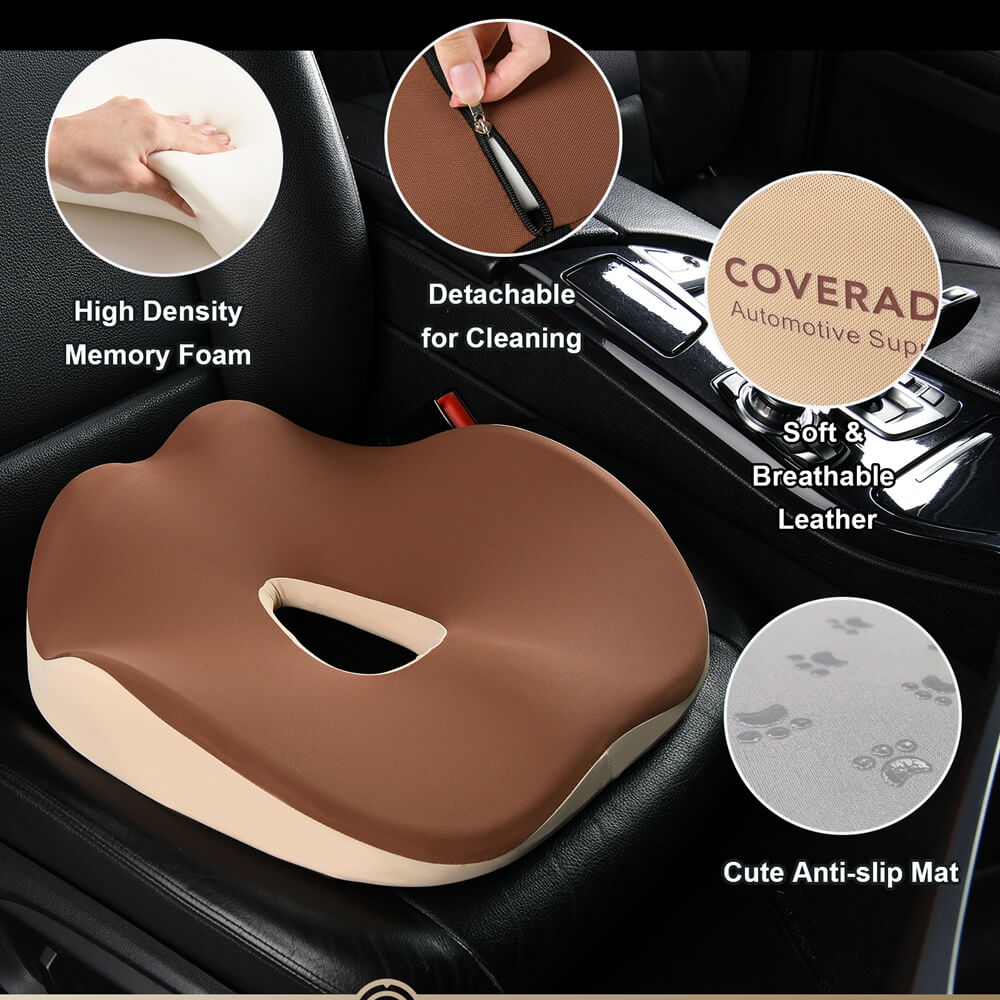 Coverado Foam Seat Cushion / Lumbar Support Pillow for Car, Office Chair, Sofa