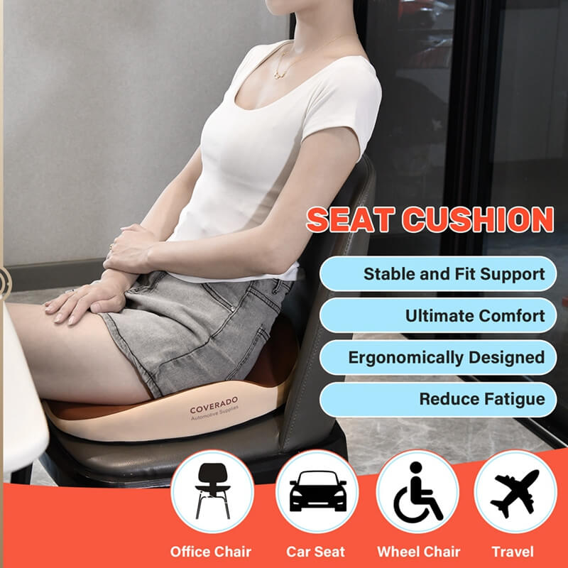 Coverado Foam Seat Cushion / Lumbar Support Pillow for Car, Office Chair, Sofa