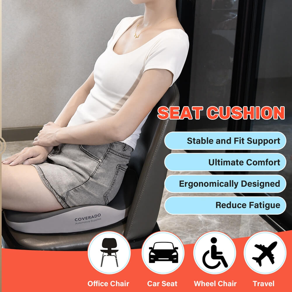 Coverado Foam Seat Cushion / Lumbar Support Pillow for Car, Office Chair, Sofa