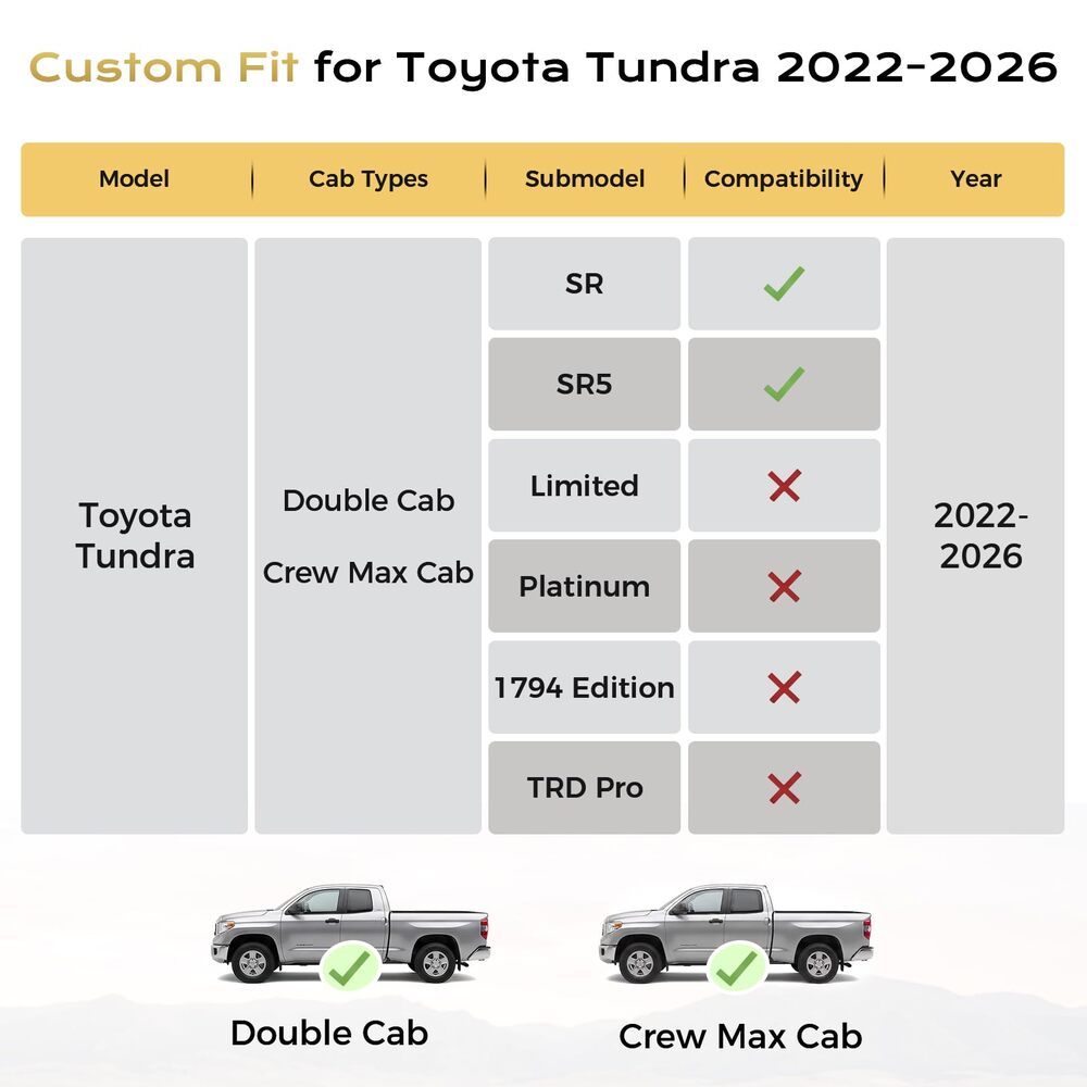 Fit 2022-2026 Toyota Tundra Double Cab Custom Fit Coverado Car Seat Covers Full Coverage Water Resistant Auto Seat Protectors