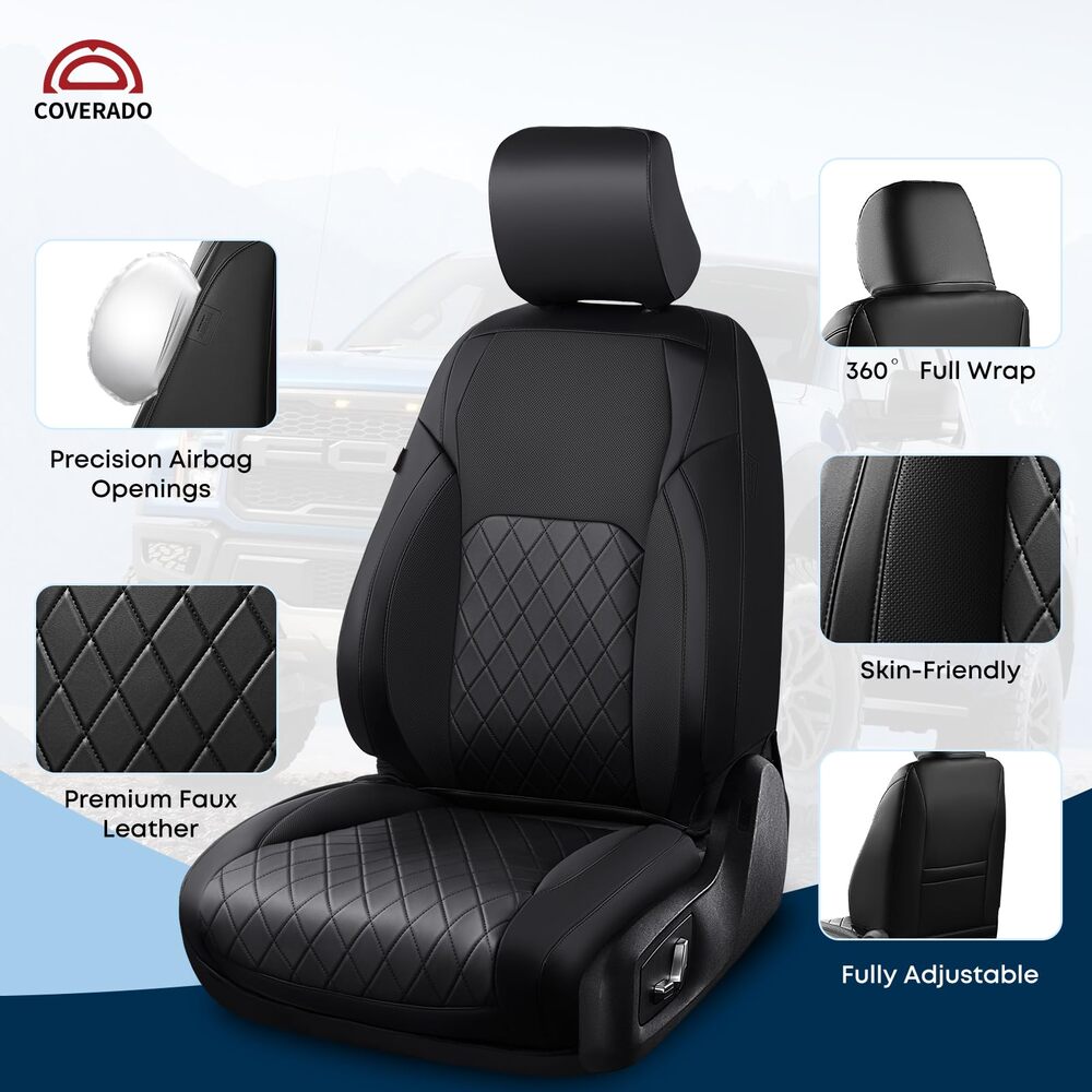 Ford F-150  2021-2025 XL XLT & 2023-2026 F250 F350 F450 SuperDuty XL/XLT Upgraded Full Coverage Premium Faux Leather Custom Car Seat Covers（with rear armrest) (Copy)