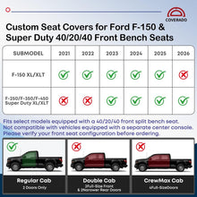 Load image into Gallery viewer, Ford F-150  2021-2025 XL XLT &amp; 2023-2026 F250 F350 F450 SuperDuty XL/XLT Upgraded Full Coverage Premium Faux Leather Custom Car Seat Covers（with rear armrest) (Copy)