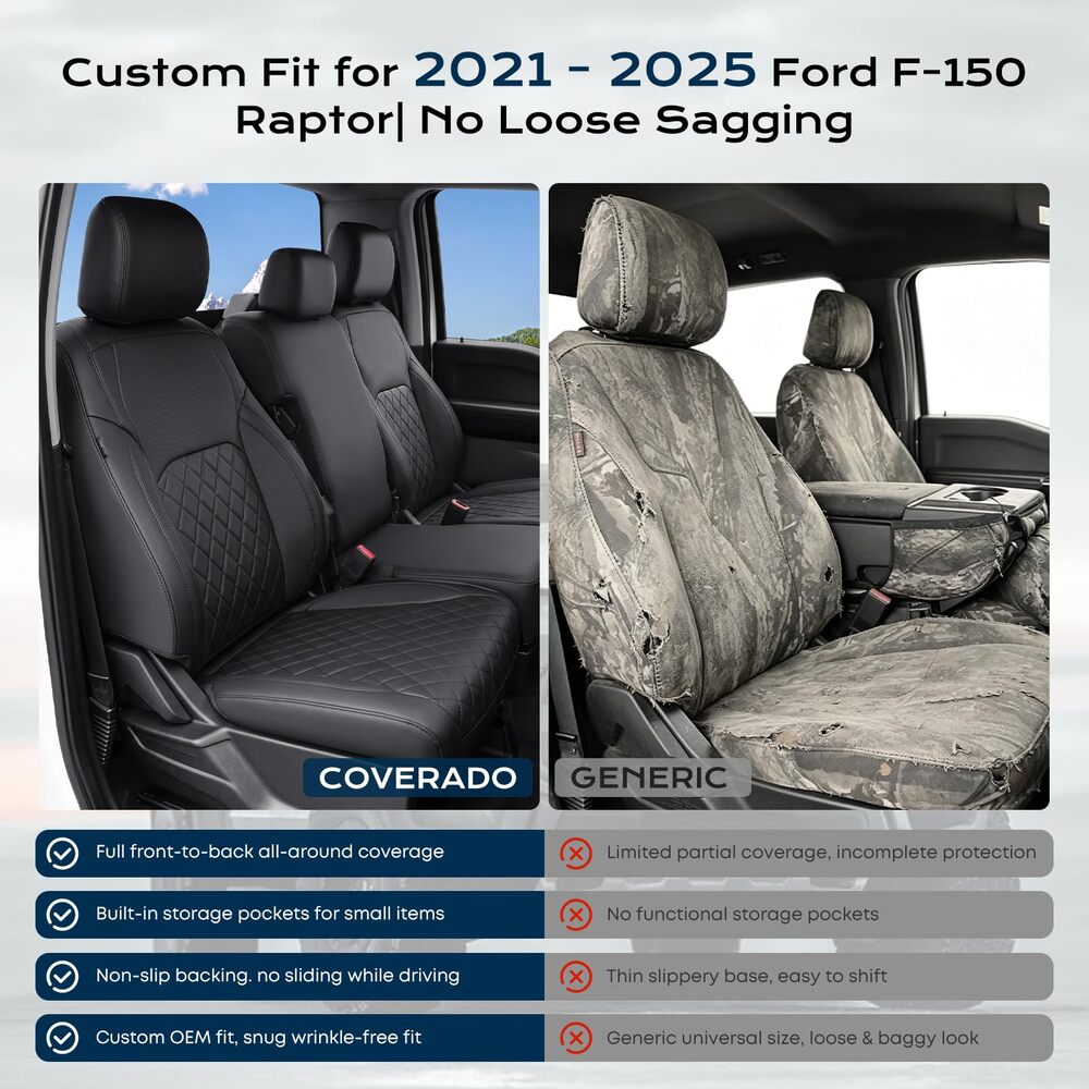 Ford F-150  2021-2025 XL XLT & 2023-2026 F250 F350 F450 SuperDuty XL/XLT Upgraded Full Coverage Premium Faux Leather Custom Car Seat Covers（with rear armrest) (Copy)
