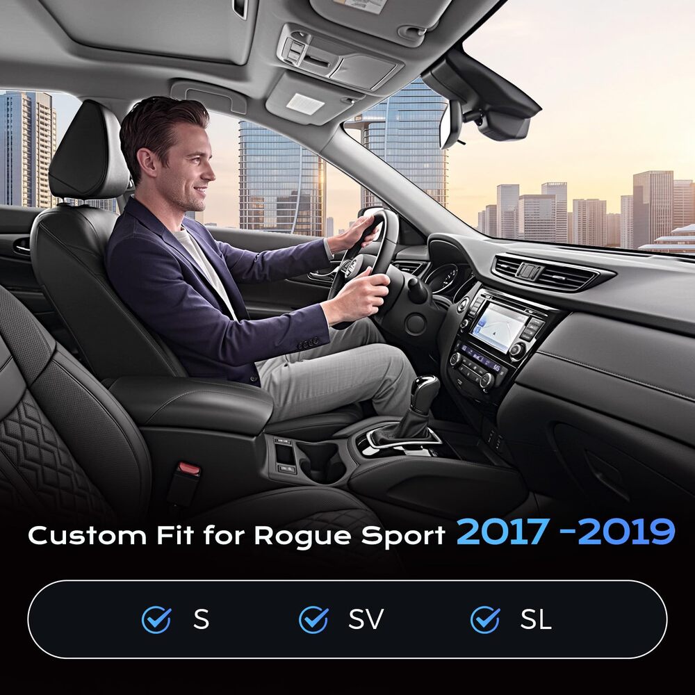 Fit Nissan 2017-2019 Rogue Sport&Hybrid S/SV/SL Upgrade Full Wrap Premium Faux Leather Custom Car Seat Covers