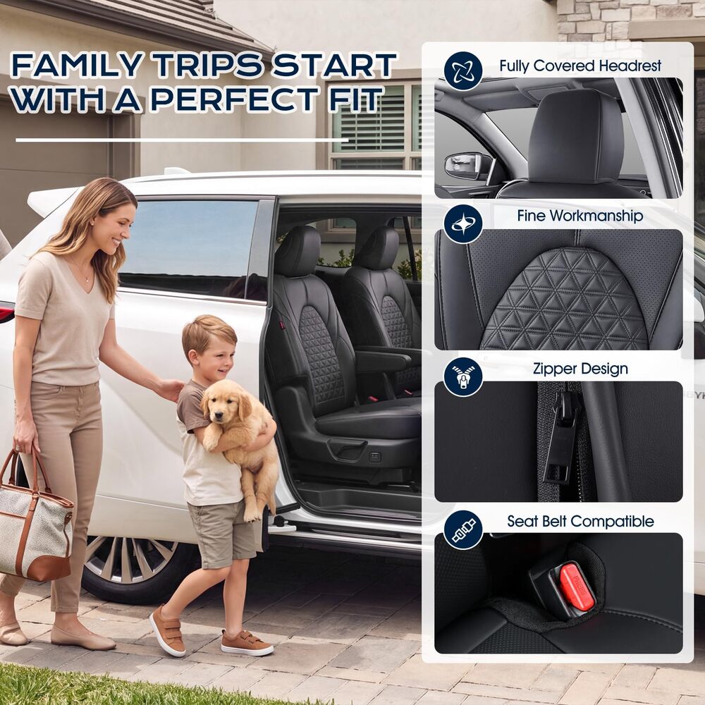 Fit 2014-2026 Toyota Highlander Full Set Full Coverage Custom Car Seat Covers Luxury Faux Leather Seat Protector