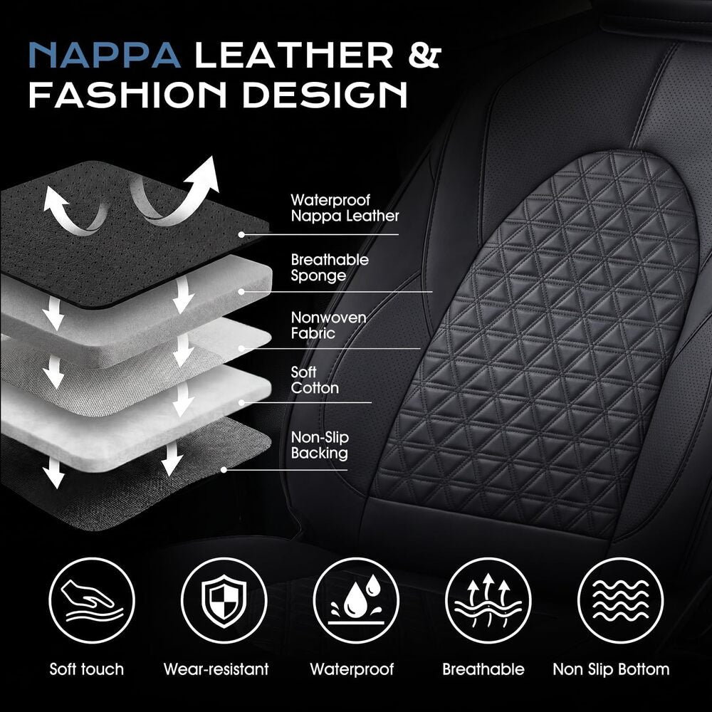 Fit 2014-2026 Toyota Highlander Full Set Full Coverage Custom Car Seat Covers Luxury Faux Leather Seat Protector