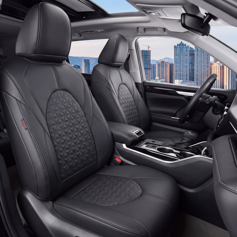 Fit 2014-2026 Toyota Highlander Full Set Full Coverage Custom Car Seat Covers Luxury Faux Leather Seat Protector