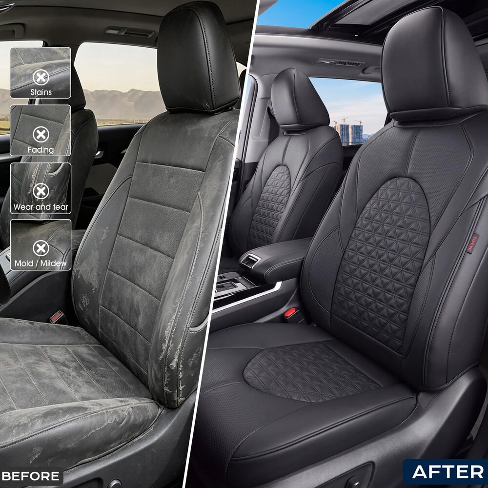 Fit 2014-2026 Toyota Highlander Full Set Full Coverage Custom Car Seat Covers Luxury Faux Leather Seat Protector
