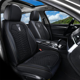 Coverado Full Set 5 Seats Car Seat Covers Fabric & Leather Front and Back Auto Seat Protectors Universal Fit