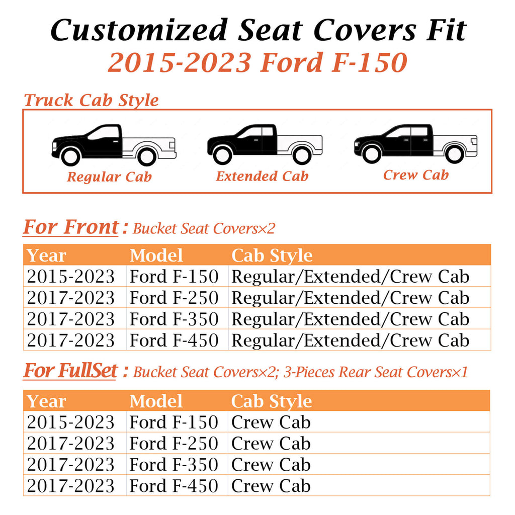 2015-2023 F150 F250 F350 Crew Cab Coverado Custom Seat Covers Waterproof Leather Front and Back Full Set
