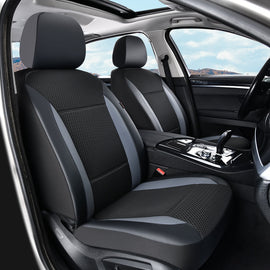 Coverado 5 Seats PVC Seat Covers Full Set Faux Leather & Fabric Seat Protectors Universal Fit