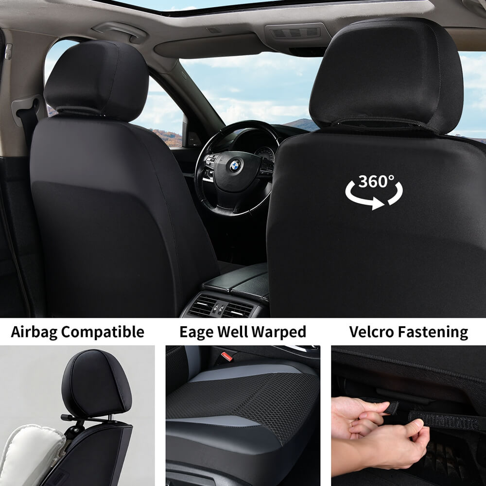 Coverado 5 Seats PVC Seat Covers Full Set Faux Leather & Fabric Seat Protectors Universal Fit