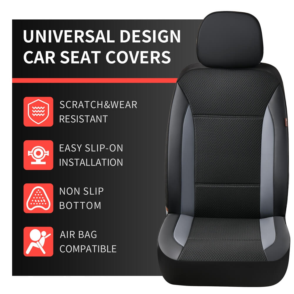 Coverado 5 Seats PVC Seat Covers Full Set Faux Leather & Fabric Seat Protectors Universal Fit