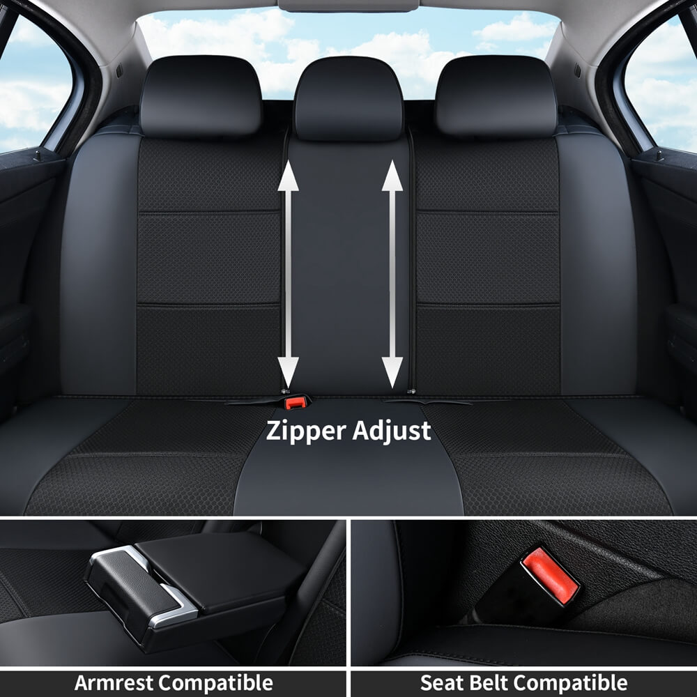 Coverado 5 Seats PVC Seat Covers Full Set Faux Leather & Fabric Seat Protectors Universal Fit